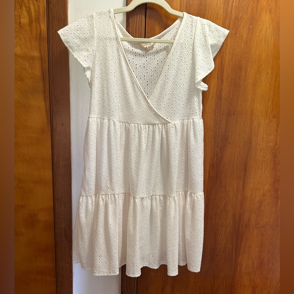 Jessica Simpson Cream Eyelet Tiered Wrap Mini Dress